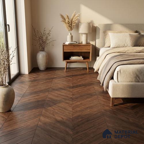 Wood Look Floor Tile TL 10393 B Chevron Tropez Prune 35.43 inch x 6 inch Matte Finish Porcelain Tile - 9 mm | Suitable For living Room, Bedroom, Bathroom | 2-3 mm Spacer is Mandatory