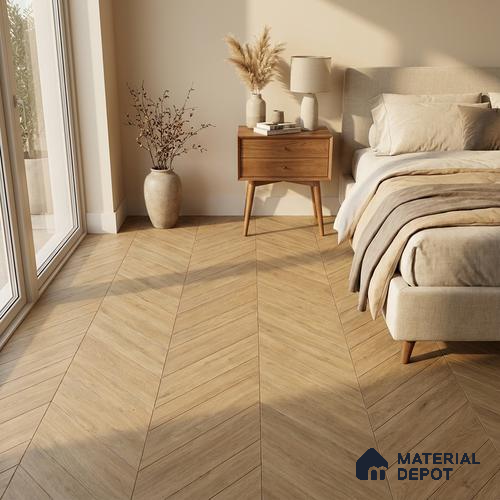 Wood Look Floor Tile TL 10393 C Chevron Tropez Springcreek 35.43 inch x 6 inch Matte Finish Porcelain Tile - 9 mm | Suitable For living Room, Bedroom, Bathroom | 2-3 mm Spacer is Mandatory