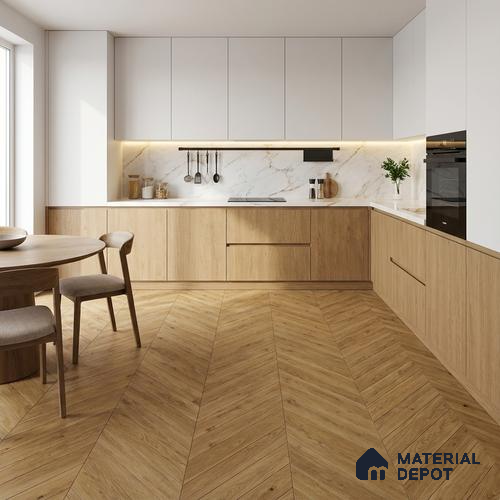 Wood Look Floor Tile TL 10395 B Chevron Golden Oak 35.43 inch x 6 inch Matte Finish Porcelain Tile - 9 mm | Suitable For living Room, Bedroom, Bathroom | 2-3 mm Spacer is Mandatory