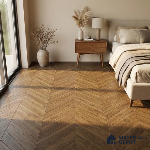 Wood Look Floor Tile TL 10396 Chevron Jacobean 35.43 inch x 6 inch Matte Finish Porcelain Tile - 9 mm | Suitable For living Room, Bedroom, Bathroom | 2-3 mm Spacer is Mandatory