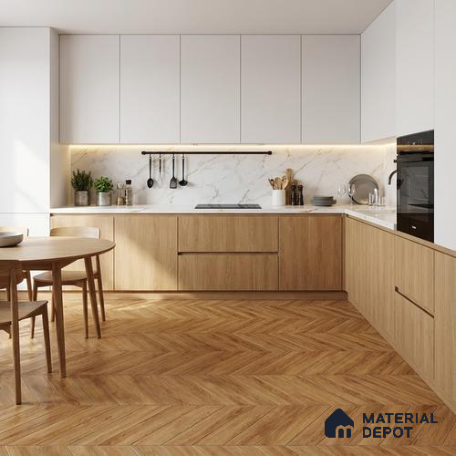 Wood Look Floor Tile TL 10397 Chevron Knotty Pine 35.43 inch x 6 inch Matte Finish Porcelain Tile - 9 mm | Suitable For living Room, Bedroom, Bathroom | 2-3 mm Spacer is Mandatory