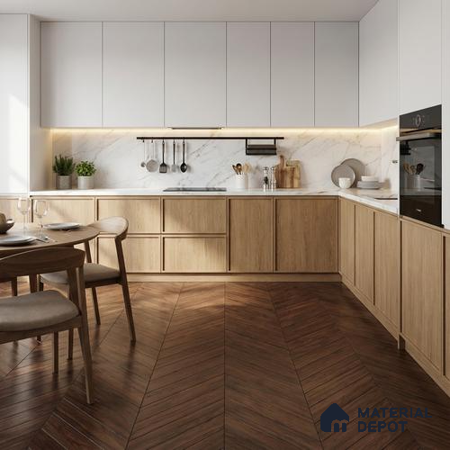 Wood Look Floor Tile TL 10399 Chevron Pecan 35.43 inch x 6 inch Matte Finish Porcelain Tile - 9 mm | Suitable For living Room, Bedroom, Bathroom | 2-3 mm Spacer is Mandatory