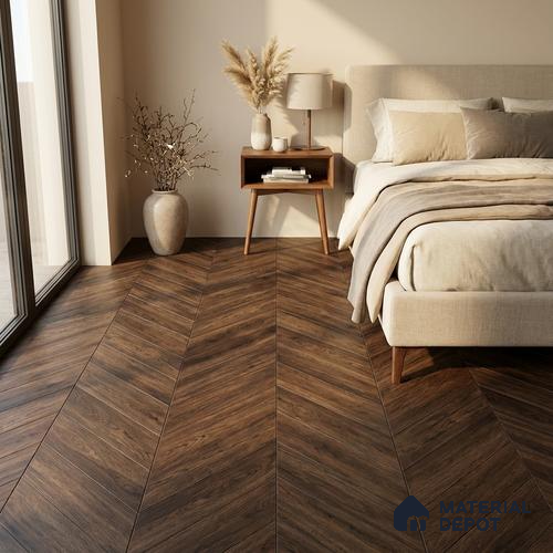 Wood Look Floor Tile TL 10400 Chevron Quissac 35.43 inch x 6 inch Matte Finish Porcelain Tile - 9 mm | Suitable For living Room, Bedroom, Bathroom | 2-3 mm Spacer is Mandatory
