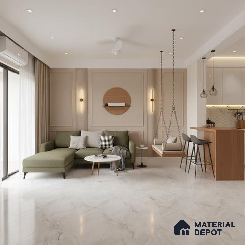 Marble Look Wall & Floor Tile TL 10406 Elysium White Pearl Endless 6 ft x 4 ft Satin Finish Vitrified Tile - 9 mm | Suitable For living Room, Bedroom, Bathroom | Adhesive and Spacers Must be Used During Installation