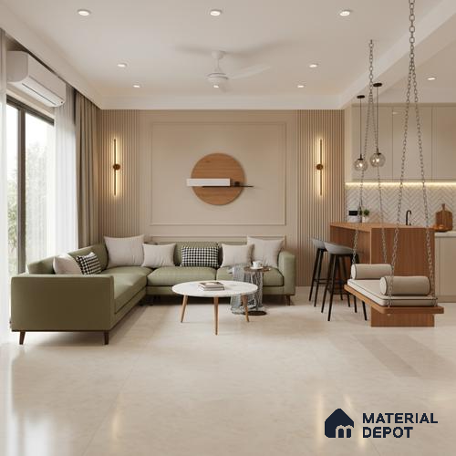Marble Look Wall & Floor Tile TL 10407 Onyx Pearl 6 ft x 4 ft Satin Finish Vitrified Tile - 9 mm | Suitable For living Room, Bedroom, Bathroom | Adhesive and Spacers Must be Used During Installation