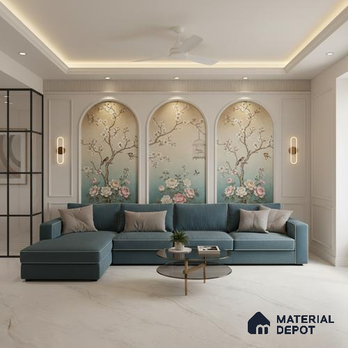 Marble Look Wall & Floor Tile TL 10408 Roman Beige 6 ft x 4 ft Satin Finish Vitrified Tile - 9 mm | Suitable For living Room, Bedroom, Bathroom | Adhesive and Spacers Must be Used During Installation