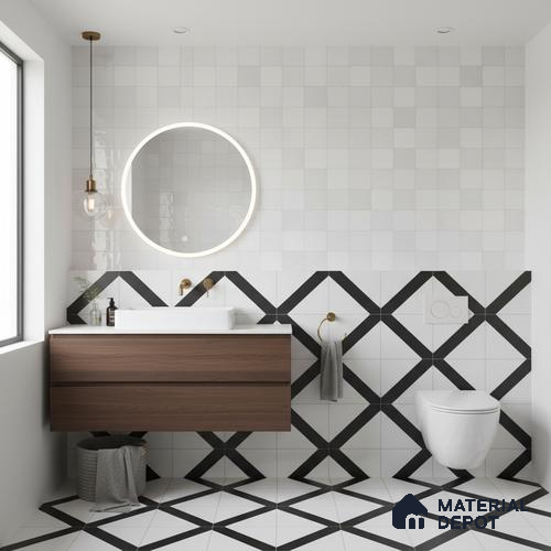 Faux Subway Wall Tile TL 10412 Squarebit Bone 2 ft x 1 ft Ceramic Glossy Finish - 9 mm | Suitable for Bathroom, Kitchen Backsplash