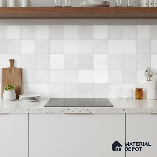 Faux Subway Wall Tile TL 10412  Squarebit Bone 2 ft x 1 ft Ceramic Glossy Finish - 9 mm | Suitable for Bathroom, Kitchen Backsplash