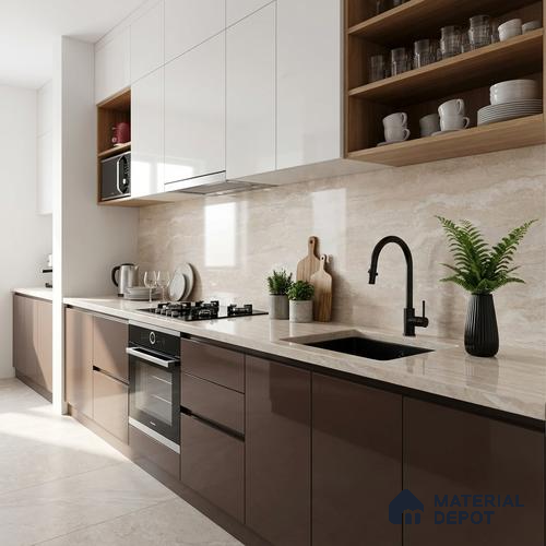 Stone Look Floor Tile TL 10421 River Romano Light 4 ft x 2 ft Glossy Finish Vitrified Tile - 9 mm | Suitable For living Room, Bedroom, Bathroom