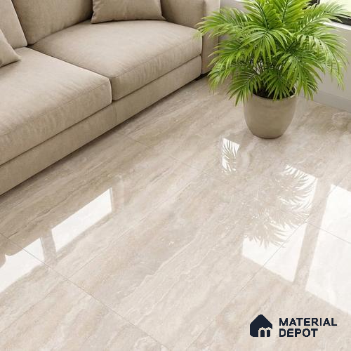 Stone Look Floor Tile TL 10421 River Romano Light 4 ft x 2 ft Glossy Finish Vitrified Tile - 9 mm | Suitable For living Room, Bedroom, Bathroom