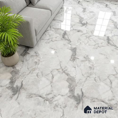 Marble Look Floor Tile TL 10422 Harmony Bianco Endless 4 ft x 2 ft Glossy Finish Vitrified Tile - 9 mm | Suitable For living Room, Bedroom, Bathroom