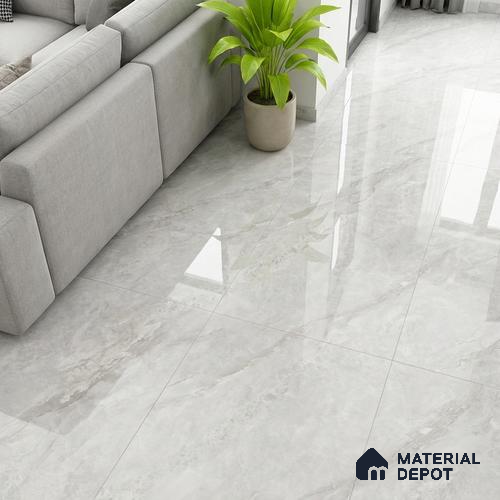 Marble Look Floor Tile TL 10423 Ciena Bianco Endless 4 ft x 2 ft Glossy Finish Vitrified Tile - 9 mm | Suitable For living Room, Bedroom, Bathroom