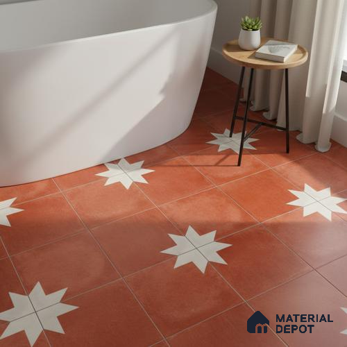 Athangudi Carpet Floor & Wall Tile TL 10442 C Center 1 ft x 1 ft - Ceramic Matte Finish -10 mm | Suitable for Living Room, Bedroom, Kitchen | Please Expect a Slight Variation of Pattern