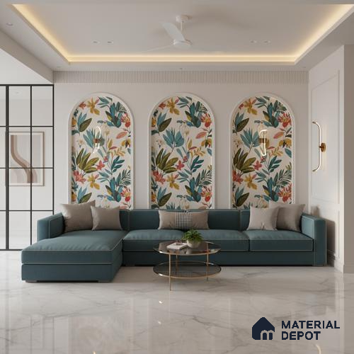 Marble Floor Tile TL 10443 Calacatta Oro 6 ft x 4 ft Carving High Gloss Finish Vitrified Large Format Tile - 15 mm | Suitable for Living Room, Bedroom, Bathroom | Adhesive and Spacers Must be Used During Installation