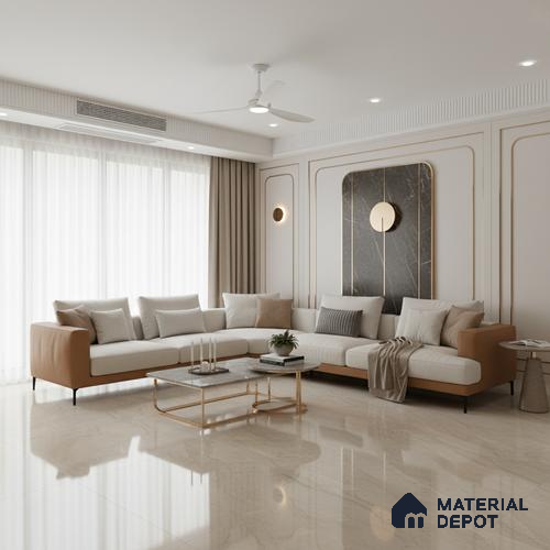 Marble Floor Tile TL 10445 Arena Dune Edl 6 ft x 4 ft Carving High Gloss Finish Vitrified Large Format Tile - 15 mm | Suitable for Living Room, Bedroom, Bathroom | Adhesive and Spacers Must be Used During Installation