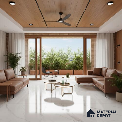 Marble Floor Tile TL 10446 Imperial White Edl 6 ft x 4 ft Carving High Gloss Finish Vitrified Large Format Tile - 15 mm | Suitable for Living Room, Bedroom, Bathroom | Adhesive and Spacers Must be Used During Installation