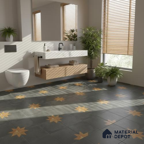 Athangudi Carpet Floor & Wall Tile TL 10453 C Center 1 ft x 1 ft - Ceramic Matte Finish -10 mm | Suitable for Living Room, Bedroom, Kitchen | Please Expect a Slight Variation of Pattern
