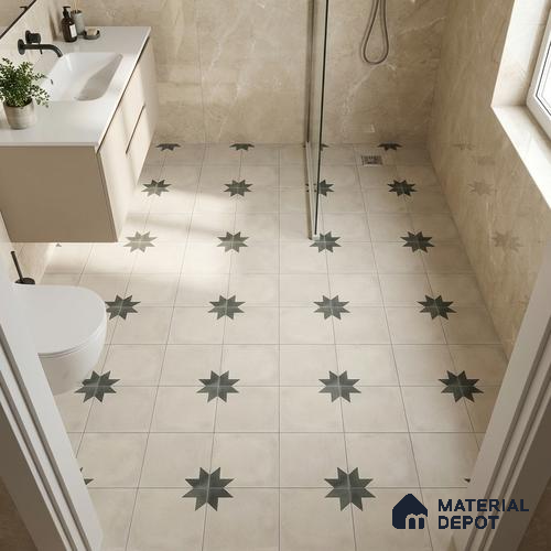 Athangudi Carpet Floor & Wall Tile TL 10455 C Center 1 ft x 1 ft - Ceramic Matte Finish -10 mm | Suitable for Living Room, Bedroom, Kitchen | Please Expect a Slight Variation of Pattern