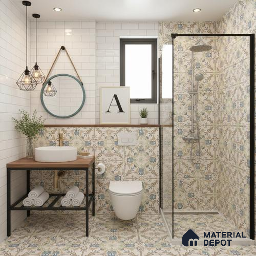 Moroccan Wall & Floor Tile TL 10468 Brisa 1 ft x 1 ft Vitrified Glue Granula Matte Finish - 9.5 mm | Suitable For Living Room, Bedroom, Kitchen | 2 mm Spacer is Mandatory | Please Expect a Slight Variation of Pattern