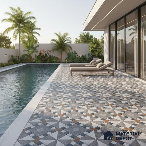 Patterned Floor Tile TL 10491 16 inch x 16 inch Vitrified Matte Finish -12 mm | Suitable for Parking, Balcony & Terrace | Pattern Alignment May Vary | 2-3 mm Spacer is Mandatory