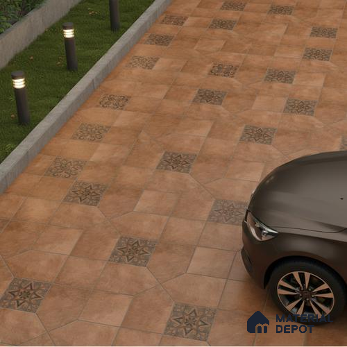 Stone Floor Tile TL 10493 16 inch x 16 inch Vitrified Matte Finish -12 mm | Suitable for Parking, Balcony & Terrace | Pattern Alignment May Vary | 2-3 mm Spacer is Mandatory