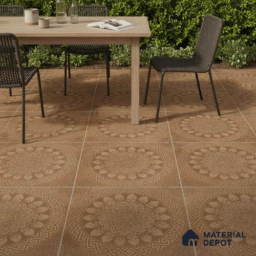 Patterned Floor Tile TL 10495 16 inch x 16 inch Vitrified Matte Finish -12 mm | Suitable for Parking, Balcony & Terrace | Pattern Alignment May Vary | 2-3 mm Spacer is Mandatory