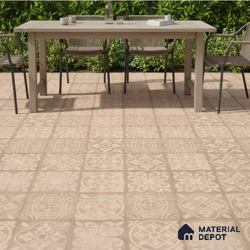 Patterned Floor Tile TL 10497 16 inch x 16 inch Vitrified Matte Finish -12 mm | Suitable for Parking, Balcony & Terrace | Pattern Alignment May Vary | 2-3 mm Spacer is Mandatory