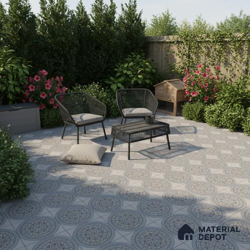 Patterned Floor Tile TL 10499 16 inch x 16 inch Vitrified Matte Finish -12 mm | Suitable for Parking, Balcony & Terrace | Pattern Alignment May Vary | 2-3 mm Spacer is Mandatory