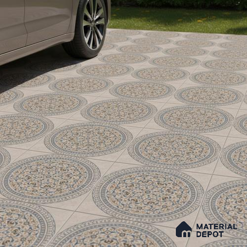 Patterned Floor Tile   TL 10499  16 inch x 16 inch Vitrified Matte Finish -12 mm | Suitable for Parking, Balcony & Terrace | Pattern Alignment May Vary | 2-3 mm Spacer is Mandatory
