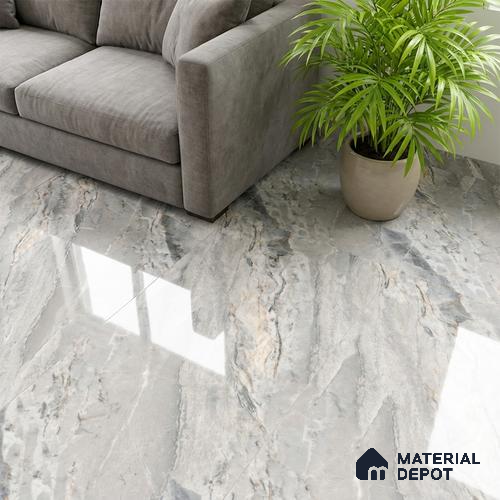Marble Look Wall Tile TL 10547 Argenta Grey 4 ft x 2 ft Glossy Finish Vitrified Tile - 9 mm | Suitable For living Room, Bedroom, Bathroom
