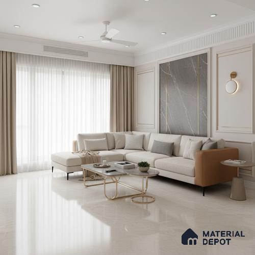 Budget Friendly Large Format Marble Floor Tile TL 10550 Lisbon Silver Glossy Finish Vitrified Tile - 15 mm | Suitable for Living Room, Bedroom, Office | Adhesive and Spacers Must be Used During Installation
