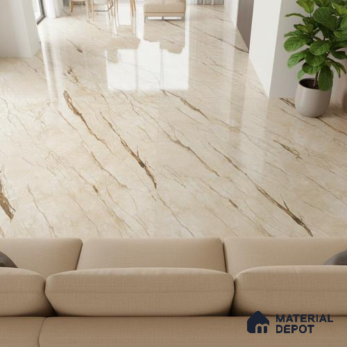Marble Floor & Wall Tile TL 10566 Almond Beige 4 ft x 2 ft Glossy Finish Vitrified Tile - 9 mm | Suitable for Living Room, Bedroom & Bathroom