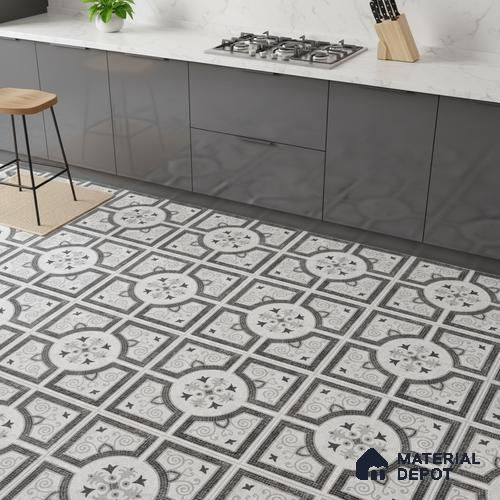 Patterned Wall & Floor Tile TL 10596 Vesta Nero 2 ft x 2 ft Vitrified Matte Finish Tile - 9 mm | Suitable For Living Room, Kitchen, Bathroom | Please Expect a Slight Variation of Pattern