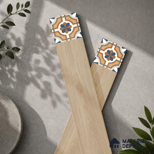 Wooden Look Floor Tile TL 10888 Parquet Natural Decore 4 ft x 8 inc Fusion Finish Vitrified Tile - 9 mm | 6 Random Design | Suitable For Living Room, Bedroom & Dining Area | 2-3 mm Spacer is Mandatory