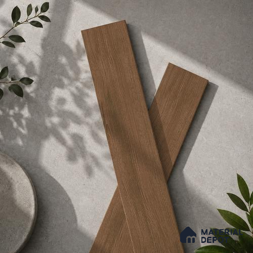 Wooden Look Floor Tile TL 10891 Sandle Wood Choco 4 ft x 8 inc Matte Finish Vitrified Tile - 9 mm | 8 Random Design | Suitable For Living Room, Bedroom & Dining Area | 2-3 mm Spacer is Mandatory