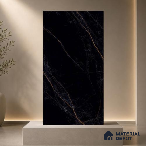 Marble Wall & Floor Tile TL 11039 Noir Ember | 4 ft x 2 ft High Glossy Finish Vitrified Tile - 9 mm | 4 Random Design | Suitable For Living Room, Bedroom, Bathroom