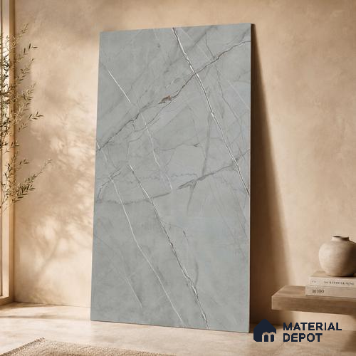 Marble Floor & Wall Tile TL 11061 Argento Stria | 4 ft x 2 ft Carving Finish Vitrified Tile - 9 mm | 3 Random Design | Suitable For Living Room, Bedroom, Bathroom