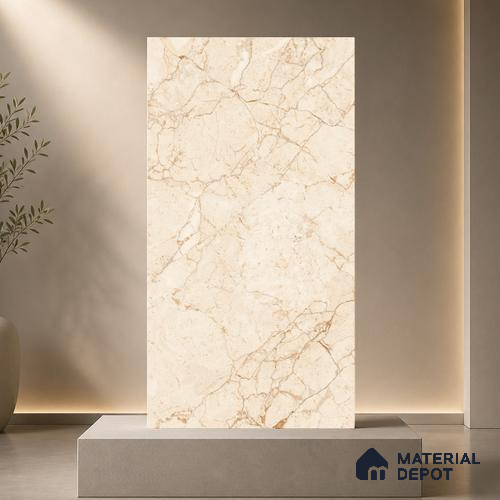 Marble Floor & Wall Tile TL 11066 Sienna Vein | 4 ft x 2 ft Carving Finish Vitrified Tile - 9 mm | 3 Random Design | Suitable For Living Room, Bedroom, Bathroom