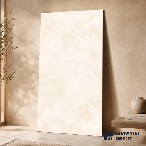 Marble Floor & Wall Tile TL 11068 Lucent Alabaster | 4 ft x 2 ft Glossy Finish Vitrified Tile - 9 mm | 6 Random Design | Suitable For Living Room, Bedroom, Bathroom