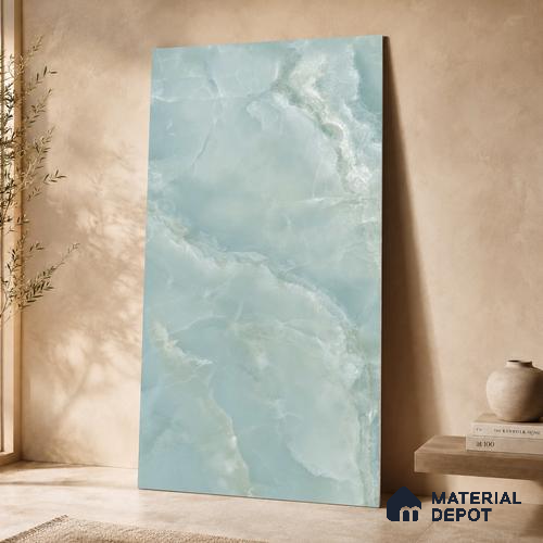 Marble Floor & Wall Tile TL 11071 Celeste Onyx | 4 ft x 2 ft Glossy Finish Vitrified Tile - 9 mm | 6 Random Design | Suitable For Living Room, Bedroom, Bathroom