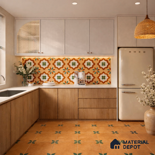 Moroccan Wall & Floor Tile TL 11128 Verdant Blossom 1 ft x 1 ft Ceramic Matte Finish Tile - 10 mm | Suitable For Bathroom, Balcony & Kitchen Backsplash
