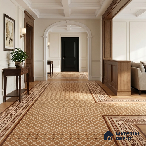 Moroccan Wall & Floor Carpet Border Tile TL 11177 Russet Filigree 1 ft x 1 ft Ceramic Matte Finish Tile - 10 mm | Suitable For Bathroom, Balcony & Kitchen Backsplash