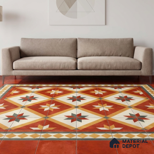 Moroccan Wall & Floor Corner 1 Carpet Tile TL 11203 Crimson Mosaic 1 ft x 1 ft Ceramic Matte Finish Tile - 10 mm | Suitable For Bathroom, Balcony & Kitchen Backsplash
