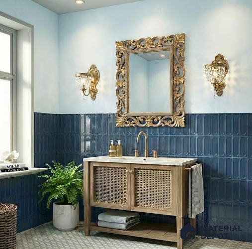 Faux Subway Wall Tile TL 11242 Aqua Capsule 2 ft x 1 ft Ceramic Glossy Finish Tile - 9 mm | Suitable For Bathroom, Balcony & Kitchen Backsplash