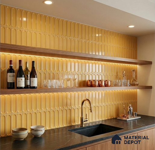 Faux Subway Wall Tile TL 11244 Amber Capsule 2 ft x 1 ft Ceramic Glossy Finish Tile - 9 mm | Suitable For Bathroom, Balcony & Kitchen Backsplash