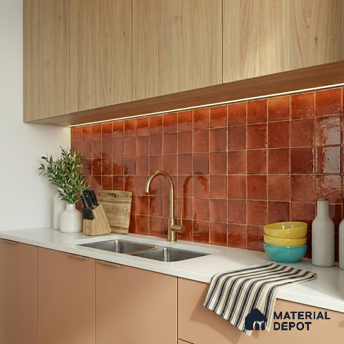 Faux Subway Wall Tile TL 11259 Sienna Ember 2 ft x 1 ft Ceramic Glossy Finish Tile - 9 mm | Suitable For Bathroom, Balcony & Kitchen Backsplash