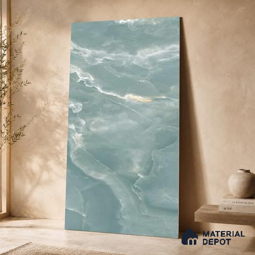 Marble Wall & Floor Tile TL 11437 Celeste Onyx | 4 ft x 2 ft Glossy Finish Vitrified Tile - 9 mm | Suitable For Living Room, Bedroom, Bathroom