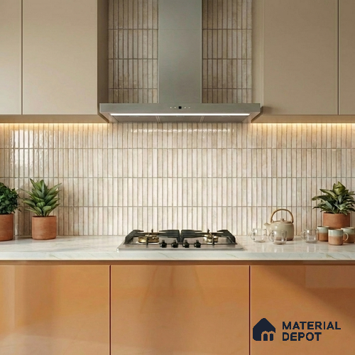 Faux Kitkat Subway Wall Tile TL 11684 Ivory Stria 2 ft x 1 ft Ceramic Glossy Finish Tile - 9 mm | Suitable For Bathroom, Balcony & Kitchen Backsplash