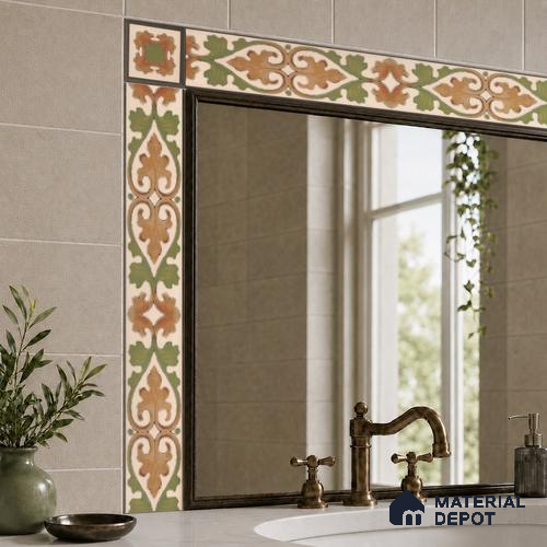 Moroccan Tile Border TL 11935 Spatial Accent Series 1 ft x 2 inch Vitrified Matte Finish Tile Border - 9 mm | Suitable for Decorative Highlighter Border