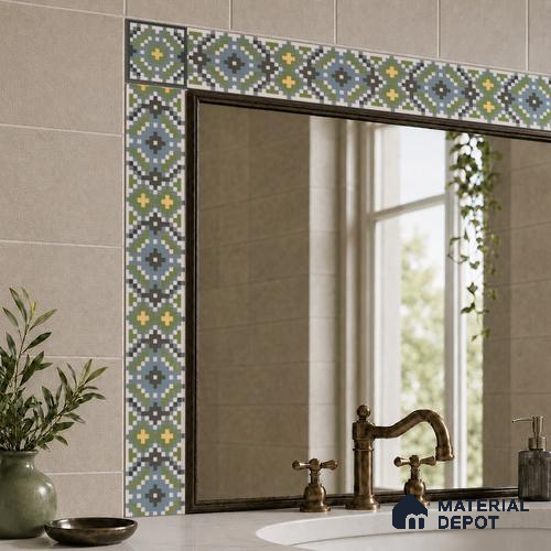 Moroccan Tile Border TL 11936 Spatial Accent Series 1 ft x 2 inch Vitrified Matte Finish Tile Border - 9 mm | Suitable for Decorative Highlighter Border